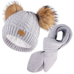 FURTALK Kids Winter Real  Fur Daul Bobble Hat Double Layer  Drop Shipping CH020
