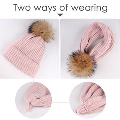 FURTALK Winter Women Real Fur Pom Pom  Hat and ScarfDrop Shipping AD003