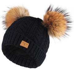 FURTALK Kids Winter Real  Fur Daul Bobble Hat Double Layer  Drop Shipping CH020