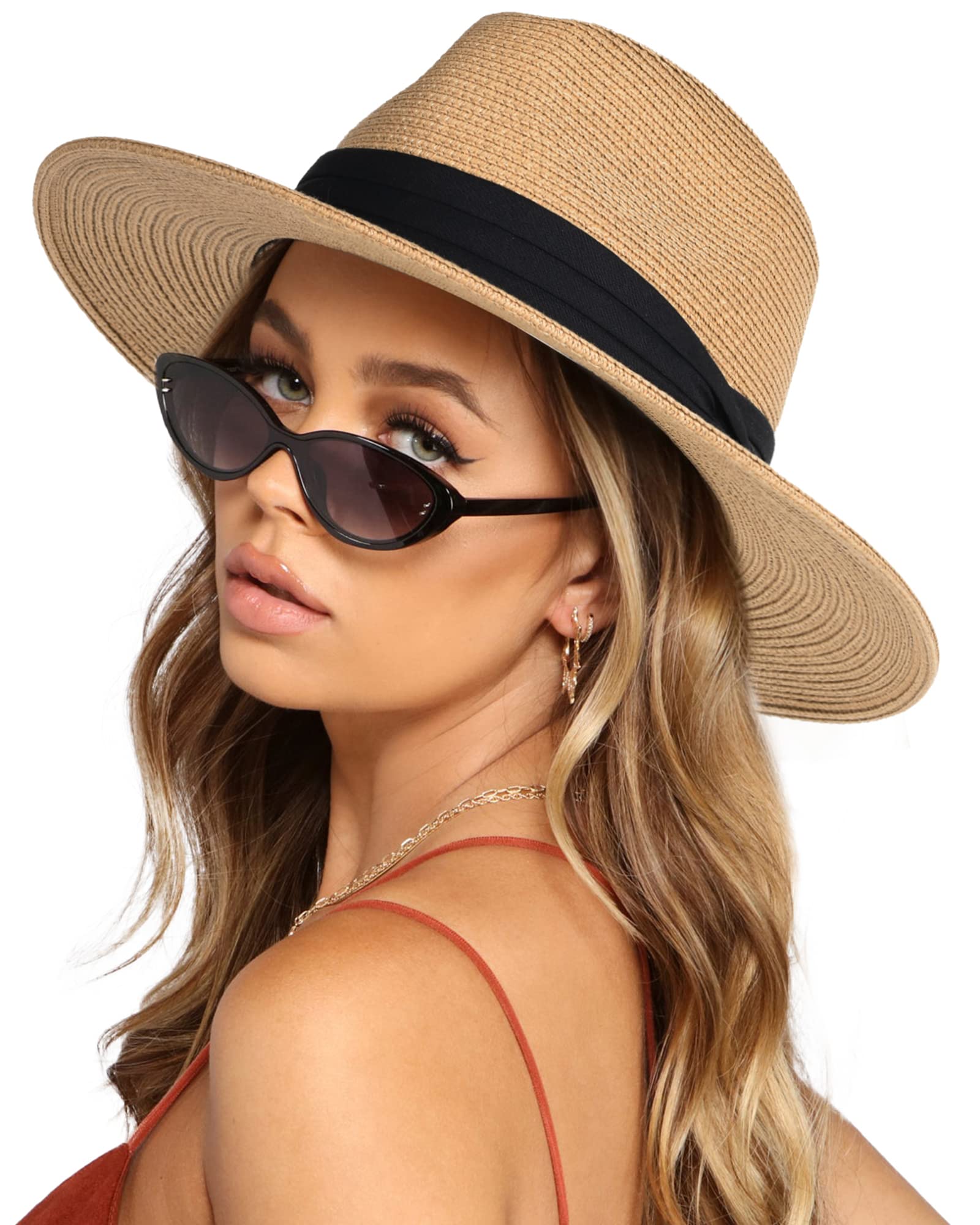 URTALK Panama Hat Sun Hats for Women Men Wide Brim Fedora Straw