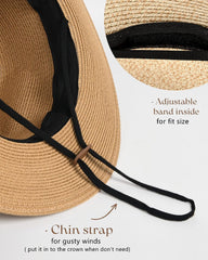 URTALK Panama Hat Sun Hats for Women Men Wide Brim Fedora Straw Beach Hat UV UPF 50