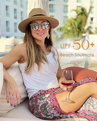 FURTALK Panama Hat Sun Hats for Women Men Wide Brim Fedora Straw Beach Hat UV UPF 50