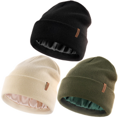 FURTALK Womens Winter Warm Satin Lined Beanie Hats Silk Lining Unisex Knit Slouchy Caps