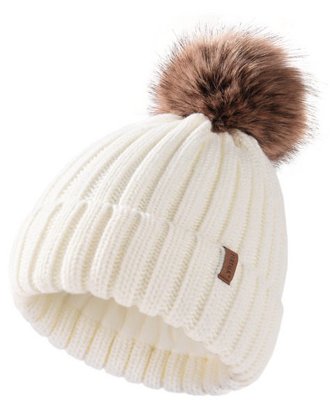 FURTALK Knitted Pom Beanie Hat Cotton Lined Pom Pom Cap