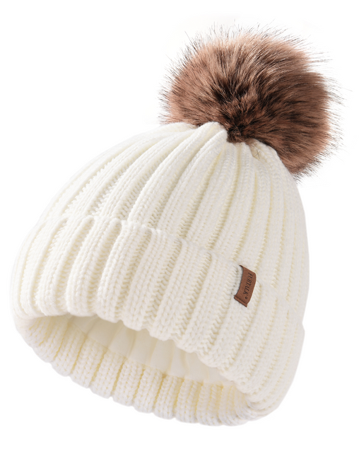 FURTALK Knitted Pom Beanie Hat Cotton Lined Pom Pom Cap