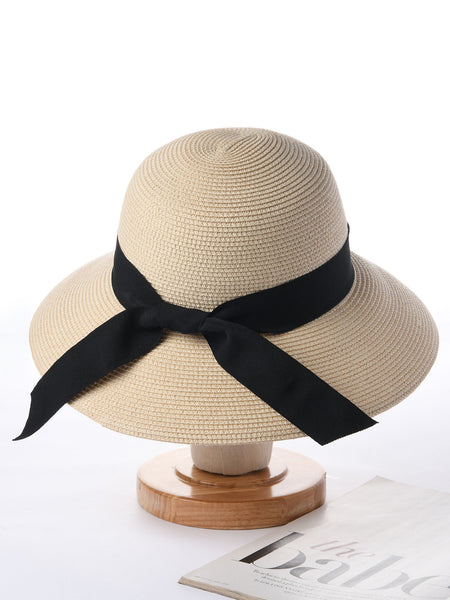 FURTALK Wide Ribbon Straw Beach Sun Hat