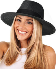 FURTALK Panama Hat Sun Hats for Women Men Wide Brim Fedora Straw Beach Hat UV UPF 50
