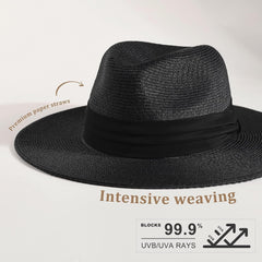 FURTALK Panama Hat Sun Hats for Women Men Wide Brim Fedora Straw Beach Hat UV UPF 50