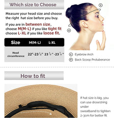 FURTALK Panama Hat Sun Hats for Women Men Wide Brim Fedora Straw Beach Hat UV UPF 50