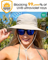 FURTALK Sun Hats for Women Ponytail UPF 80+ Beach Summer Hat Wide Brim Packable Cowboy Hat