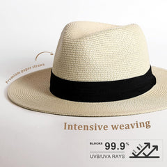 FURTALK Panama Hat Sun Hats for Women Men Wide Brim Fedora Straw Beach Hat UV UPF 50