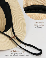 FURTALK Panama Hat Sun Hats for Women Men Wide Brim Fedora Straw Beach Hat UV UPF 50