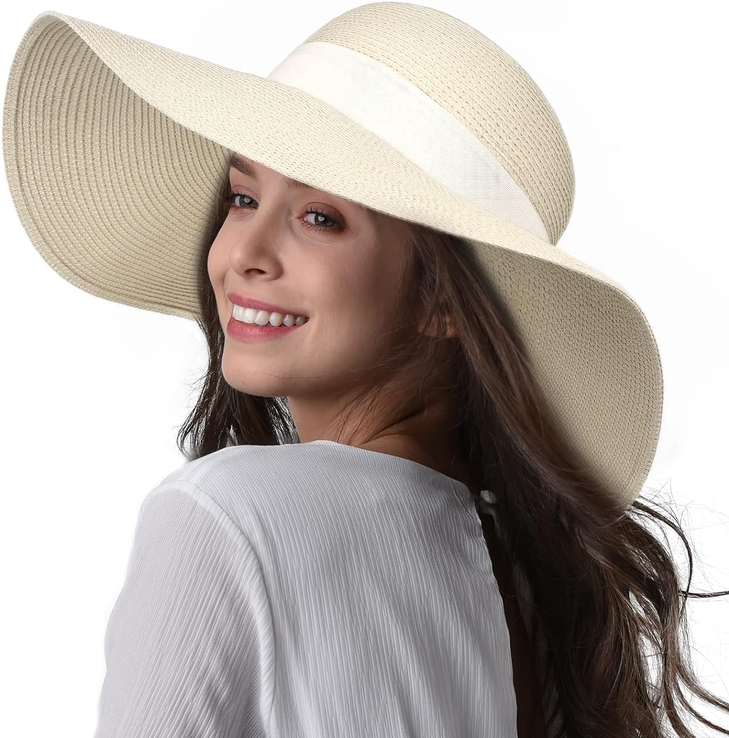 FURTALK Womens Sun Straw Hat Wide Brim UPF 50 Summer Hat Foldable Roll