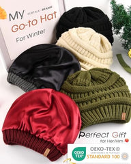 FURTALK Womes Slouchy Winter Beanie Knit Hat Satin Lined 3 Pack Thick Warm Fashionable Skull Cap