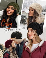 FURTALK Womes Slouchy Winter Beanie Knit Hat Satin Lined 3 Pack Thick Warm Fashionable Skull Cap