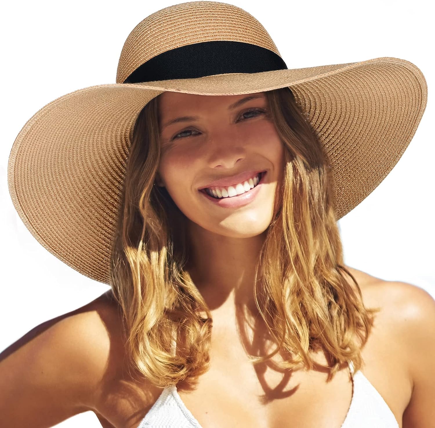 FURTALK Womens Sun Straw Hat Wide Brim UPF 50 Summer Hat Foldable Roll up  Floppy Beach Hats for Women