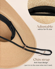 FURTALK Womens Sun Straw Hat Wide Brim UPF 50 Summer Hat Foldable Roll up Floppy Beach Hats for Women