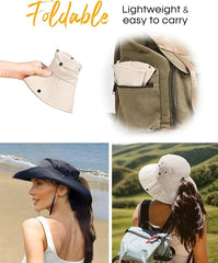 FURTALK Sun Hats for Women Ponytail UPF 80+ Beach Summer Hat Wide Brim Packable Cowboy Hat