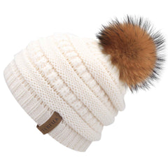 FURTALK Winter Kids Real Fur Pom Pom Hat Double Layer Drop Shipping HTWL097