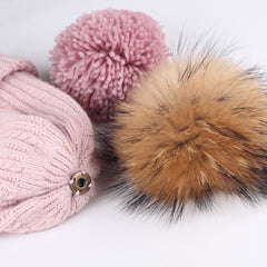 FURTALK Winter Women Real Fur Pom Pom Hat and Scarf Drop Shipping AD003