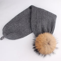 FURTALK Winter Women Real Fur Pom Pom  Hat and ScarfDrop Shipping AD003