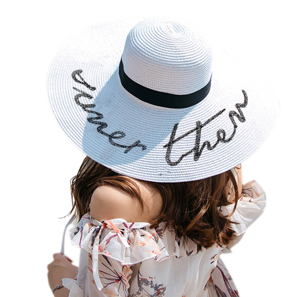 FURTALK Women Straw Wide Brim Beach Sun Hat Embroidered Drop Shipping