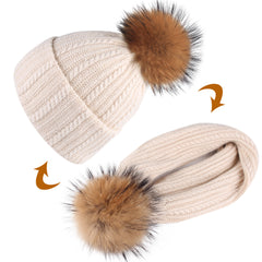 FURTALK Winter Women Real Fur Pom Pom  Hat and ScarfDrop Shipping AD003