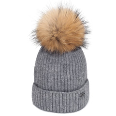 FURTALK Kids Winter Real Fur Fur Pom Pom Hat  Drop Shipping A051