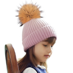 FURTALK Kids Winter Real Fur Fur Pom Pom Hat  Drop Shipping A051