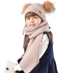 FURTALK Kids Winter Real Fur Pom Pom Hats Double Poms Drop shipping  SFFW033