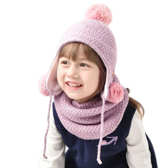 FURTALK Kids Winter Yarn Pom Pom Hat scarf Set Three Poms CH001