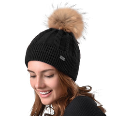FURTALK Women Winter Real Fur Pom Pom Hat Twist Drop Shipping AD001