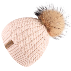 FURTALK Women Winter Real Fur Pom Pom Hat Twist Drop Shipping HTWL003