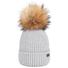 FURTALK Kids Winter Real Fur Fur Pom Pom Hat  Drop Shipping A051