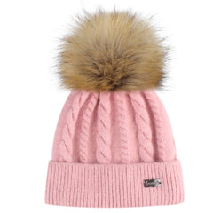 FURTALK Women Winter Faux Fur Pom Pom Hat Twist Drop Shipping AD001