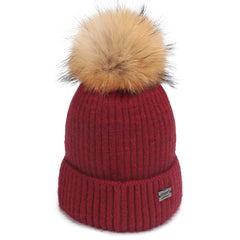 FURTALK Kids Winter Real Fur Fur Pom Pom Hat  Drop Shipping A051