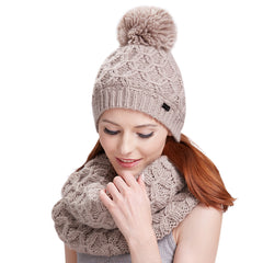 FURTALK Womens Winter Yarn Pom Pom Hat Scarf Set  Drop Shipping HTWL091