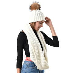 FURTALK Women Real Fur Pom Pom Hat Scraf Set Drop Shipping  SFFW034