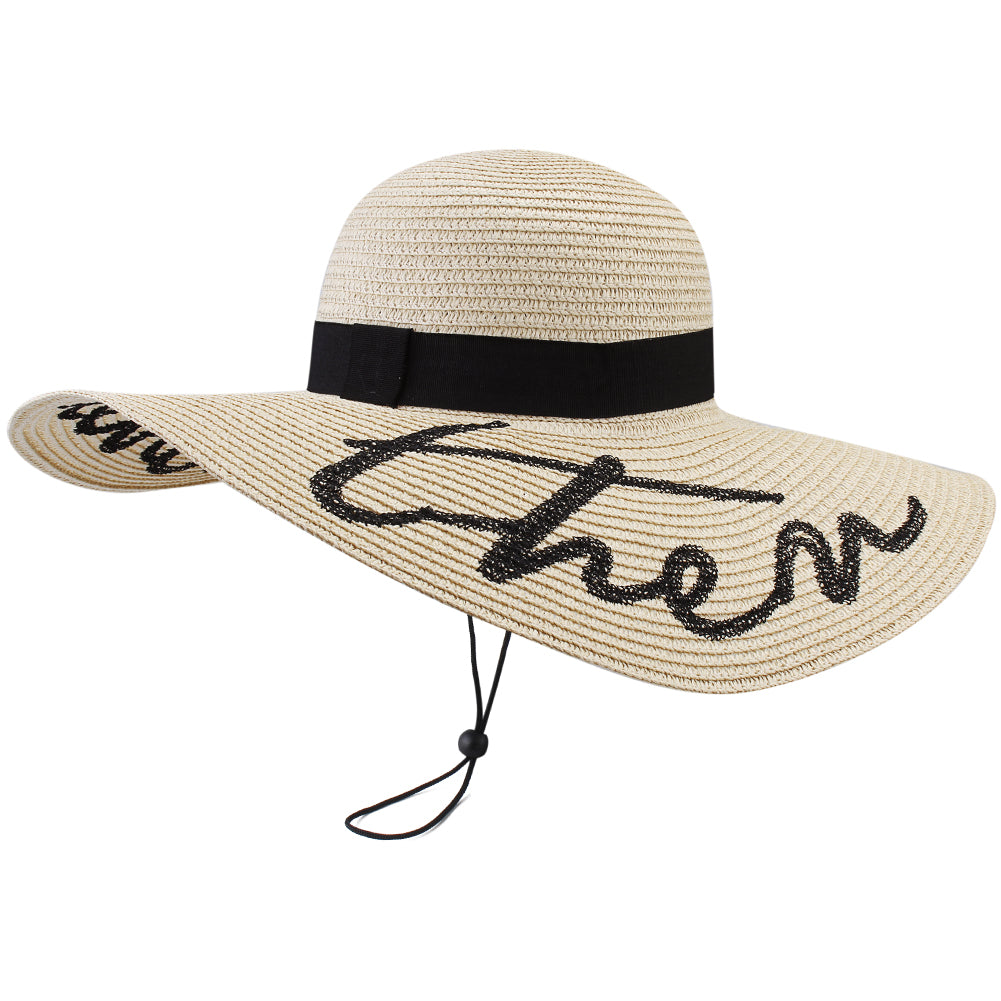 FURTALK Women Straw Wide Brim Beach Sun Hat Embroidered Drop Shipping