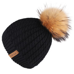 FURTALK Women Winter Real Fur Pom Pom Hat Twist Drop Shipping HTWL003