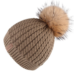 FURTALK Women Winter Sloughy Real Fur Pompom Hat Drop Shipping AD006