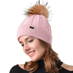 FURTALK Women Winter Real Fur Pom Pom Hat Twist Drop Shipping AD001