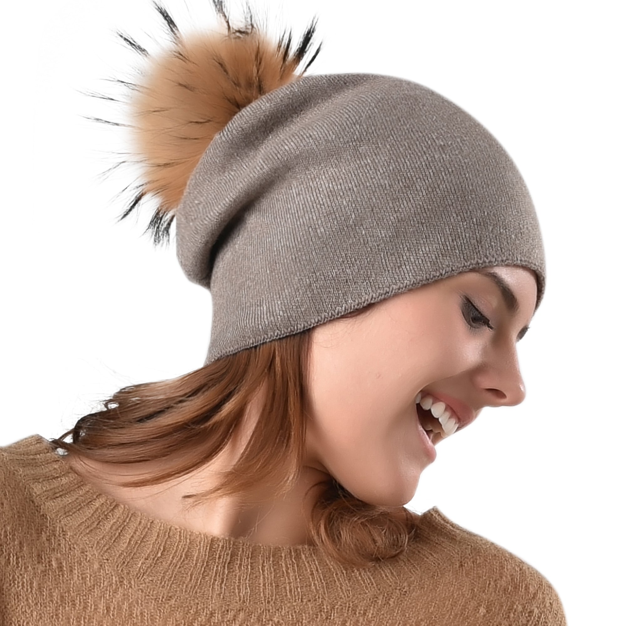 FURTALK Winter Women Slouchy Faux Fur PomPom Hats Drop Shipping A003