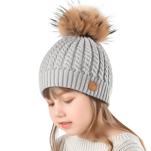 FURTALK Child Winter Real Fur PomPom Hat   Drop Shipping CH004