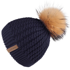 FURTALK Women Winter Real Fur Pom Pom Hat Twist Drop Shipping HTWL003