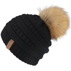 FURTALK Winter Kids Faux Fur Pom Pom Hat Double Layer Drop Shipping HTWL097