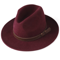 FURTALK Fedora Hats for Men Women 100% Australian Wool Felt Wide Brim Hat Wide Leather Belt Crushable Packable