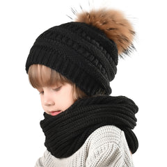 FURTALK Child Winter Real Fur PomPom Hat Scarf Set  Drop Shipping CH011