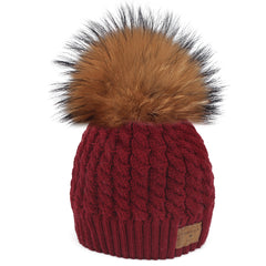 FURTALK Child Winter Real Fur PomPom Hat   Drop Shipping CH004