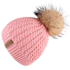 FURTALK Women Winter Real Fur Pom Pom Hat Twist Drop Shipping HTWL003
